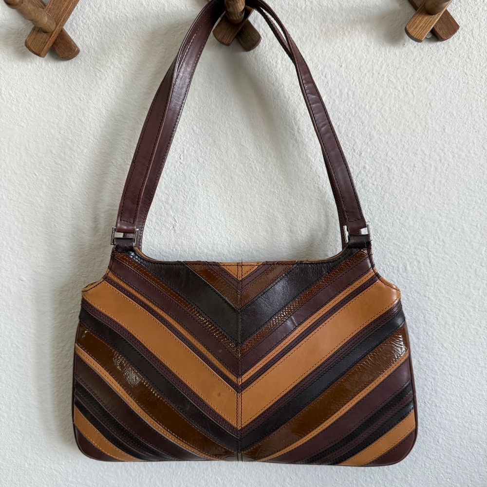 BCBG Max Azria Brown Multi Chevron Shoulder Handbag